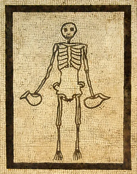 Antika mosaik skelett med kannor — Stockfoto