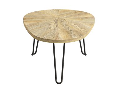 Metal tabanlı modern tarz yuva masası ve beyaz arka planda ahşap kaplama. Modern, Loft, İskandinav iç mimarisi. 3d hazırlayıcı