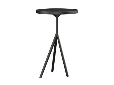 Minimalist stil ince sehpa, üç bacaklı taban ve beyaz arka planda taş kaplama. Modern, Loft, İskandinav iç mimarisi. 3d hazırlayıcı