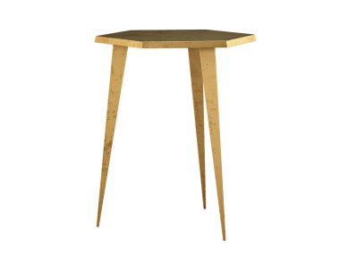 Beyaz arka planda köşeli modern cazibe tarzı pirinç aksan sehpası. Modern, Loft, İskandinav iç mimarisi. 3d hazırlayıcı