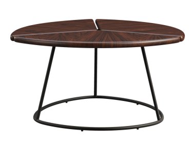 Yüzyılın ortalarında, üzerinde üçgen paneller ve beyaz arka planda siyah metal çerçeve olan kahve masası. Modern, Loft, İskandinav iç mimarisi. 3d hazırlayıcı