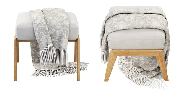 Dánsko Moderní Textilie Čalounění Otoman Dřevěnými Nohami Bílém Pozadí Bílé — Stock fotografie
