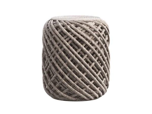 白を背景に太いフェルト糸のクロスハッチストランドと北欧スタイルの円筒形のPouf 手織りウールオットマン 半世紀 ロフト シャレー 北欧のインテリア 3Dレンダリング — ストック写真