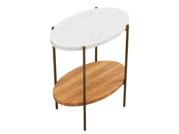 Modern Stílusú Végasztal Sárgaréz Fém Bázissal Márvány Tetővel Polccal Fehér — Stock Fotó