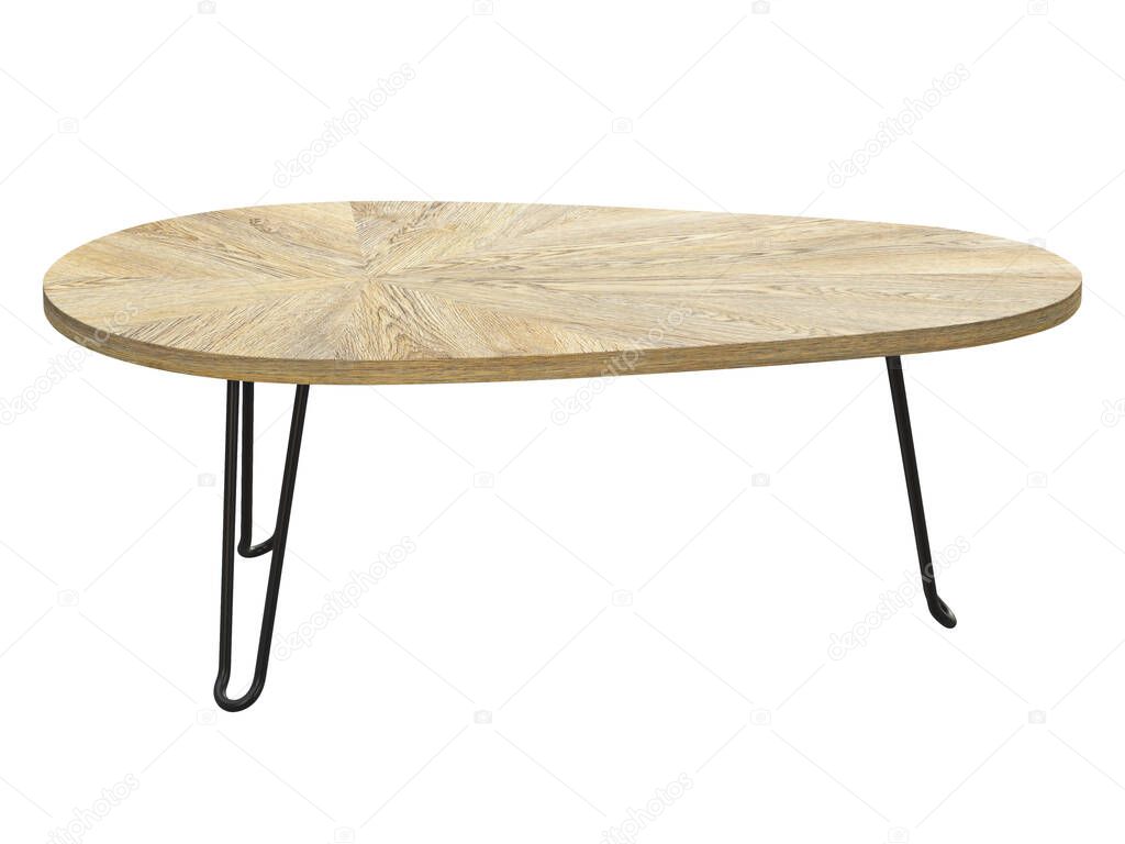 Modern style nesting table with metal base and wooden top on white background. Modern, Loft, Scandinavian interior. 3d render