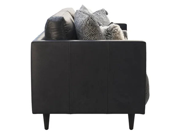 Canapé Scandinave Cuir Trois Places Canapé Capitonné Cuir Noir Capitonné — Photo