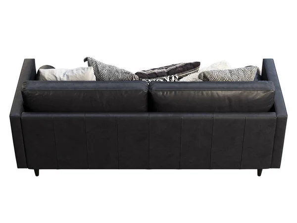 Skandinavia Tiga Kursi Sofa Kulit Kulit Hitam Pelapis Sofa Tufted — Stok Foto