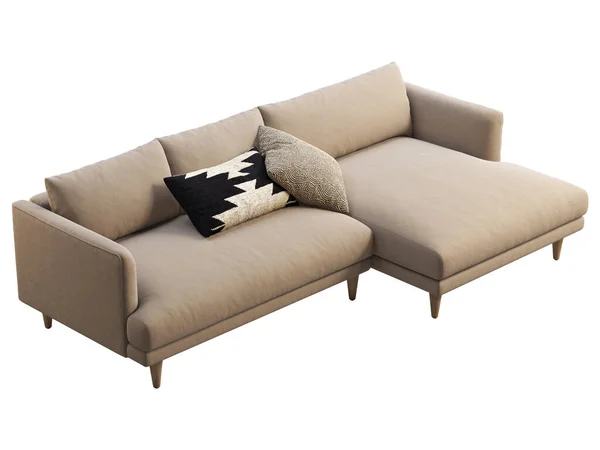 Chata Brązowy Tkanina Tapicerka Sofa Chaise Lounge Tkanina Tapicerka Narożna — Zdjęcie stockowe