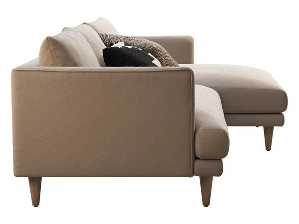 Chata Brązowy Tkanina Tapicerka Sofa Chaise Lounge Tkanina Tapicerka Narożna — Zdjęcie stockowe