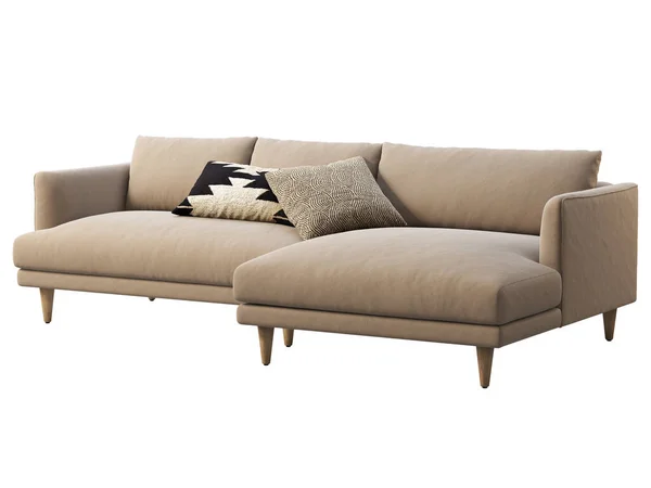 Chata Brązowy Tkanina Tapicerka Sofa Chaise Lounge Tkanina Tapicerka Narożna — Zdjęcie stockowe