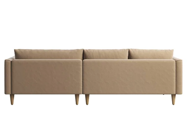 シャレーブラウンのファブリック張りのソファとシャレーラウンジ 白い背景に枕とファブリック張りのコーナーソファ 半世紀 シャレー 北欧のインテリア 3Dレンダリング — ストック写真