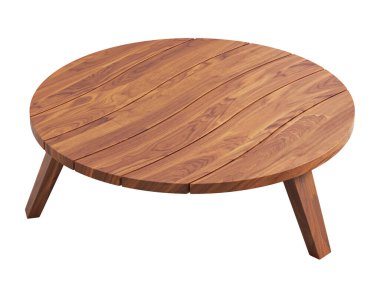 Beyaz arka planda modern ahşap sehpa. Tahta bacaklı kahve masası. Yüzyılın ortalarında, Chalet, İskandinav. 3d hazırlayıcı