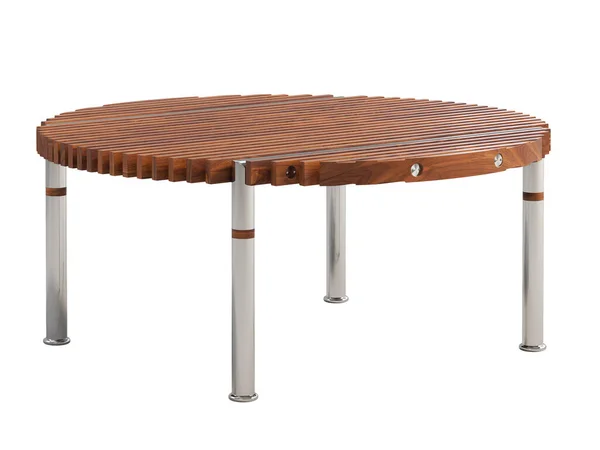 Modern Coffee Table Wood Slats Steel Tube Base White Background — Stock Photo, Image