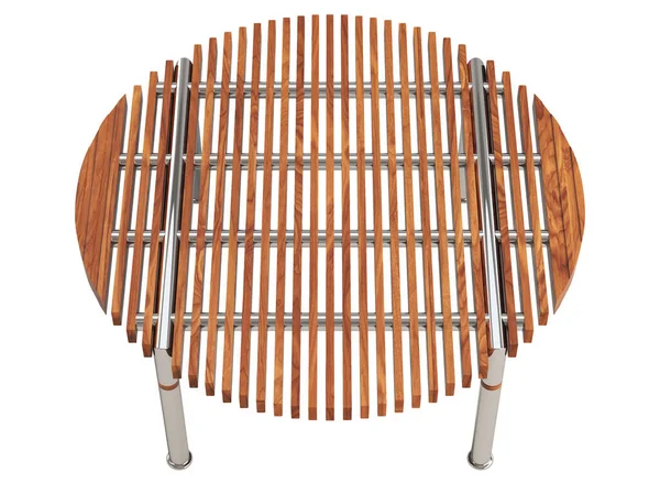 Modern Coffee Table Wood Slats Steel Tube Base White Background — Stock Photo, Image