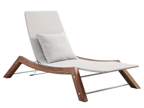 现代躺椅与面料装饰和木制基础的白色背景 有可调靠背和枕头的躺椅 世纪中叶 查莱特斯堪的纳维亚半岛 3D渲染 — 图库照片