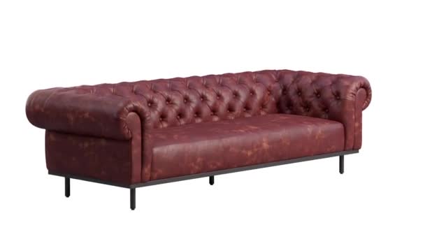 Circular Animation Brown Leather Chesterfield Sofa Leather Upholstery Classic Sofa — Stock Video