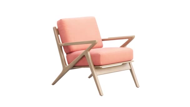 Circular Animation Mid Century Pink Fabric Upholstery Apartment Chair Wooden — Stock Video