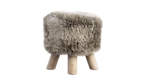 Circular Animation Scandinavian Pouf Fur Seat Wooden Legs White Background — Stock Video