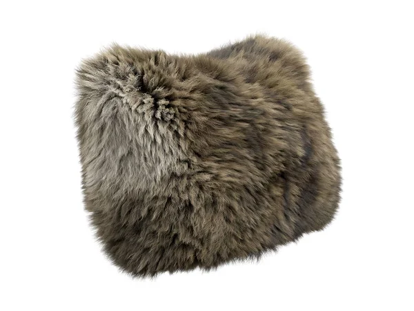棕色绒毛长方形生态毛绒毛枕头 有棉织物底座和白色底座的长绒头枕头 世纪中叶 斯堪的纳维亚内陆 3D渲染 — 图库照片