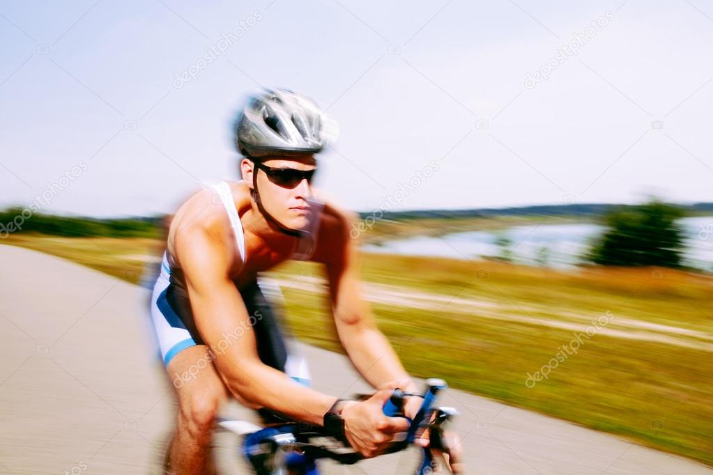 Triathlete cycling on a bicycle