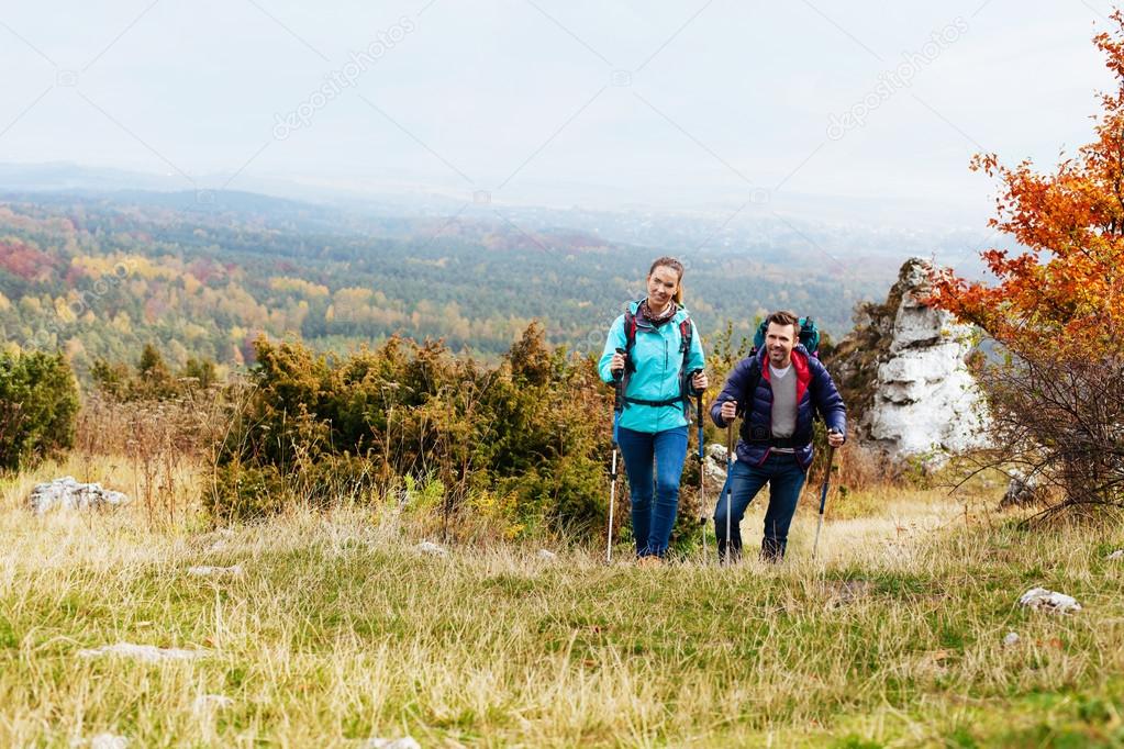 Couple hiking in naure