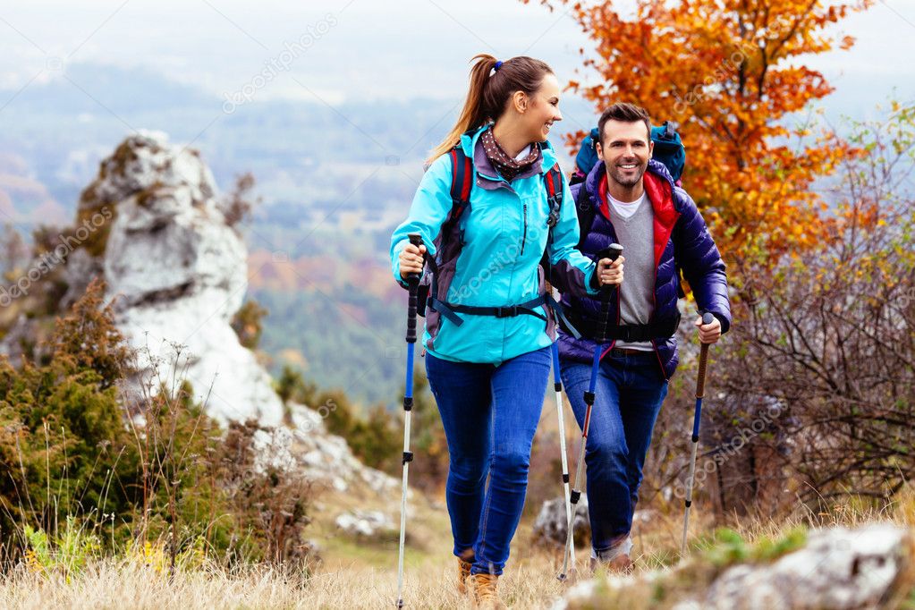 Happy couple hiking