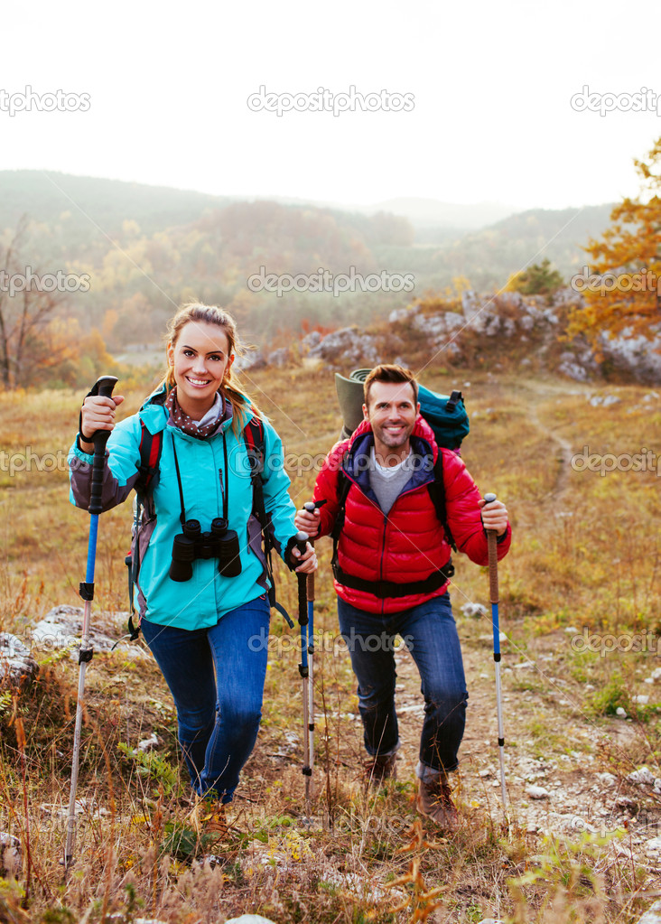 Happy couple hiking