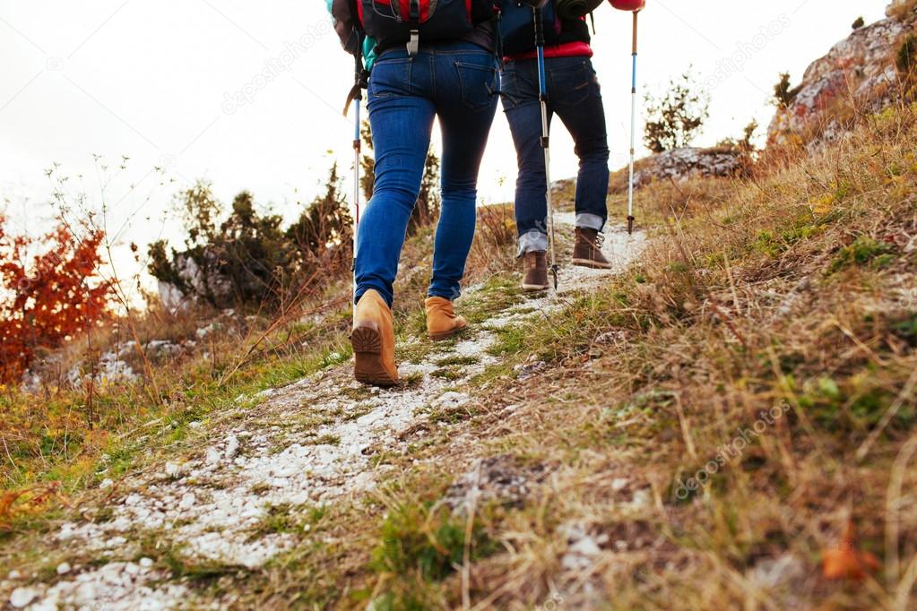Couple hiking in mountains