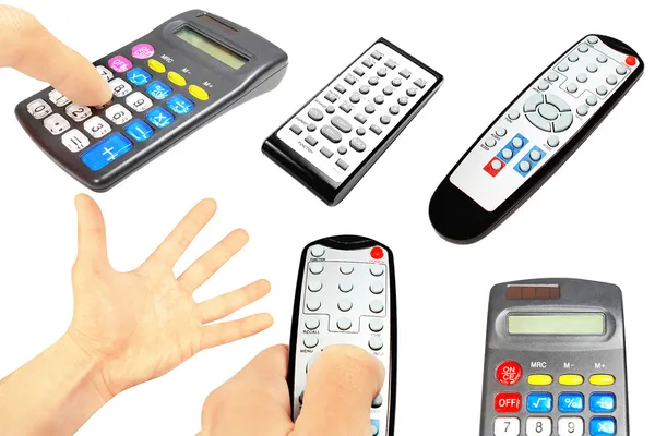 Collection of tv remotes and calculators — Stock Fotó