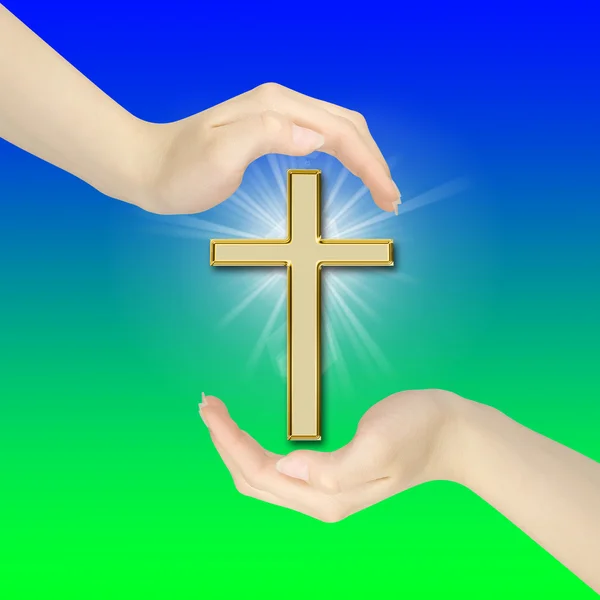 Two hands with the cross — Stock Photo, Image