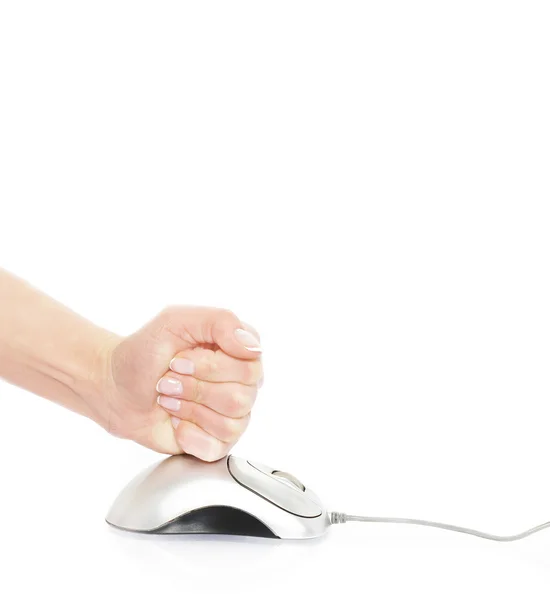 Женская рука с помощью мыши — стоковое фото