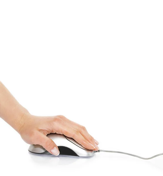 Female hand using mouse — Stock Photo, Image