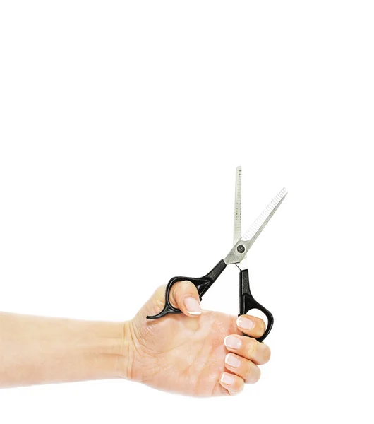 Одна рука с ножницами — стоковое фото
