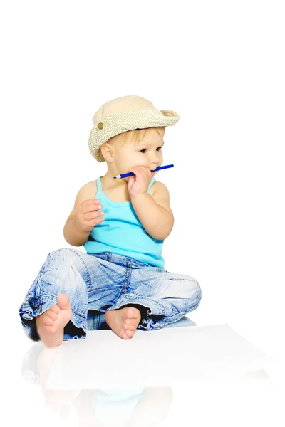 A beautiful little girl with pencil — Stock Photo, Image