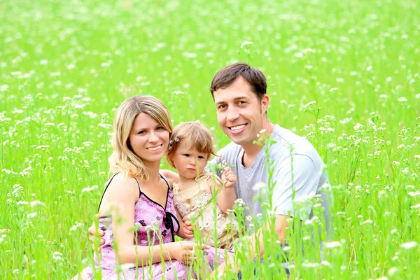 Young family on the field — Stock Photo, Image