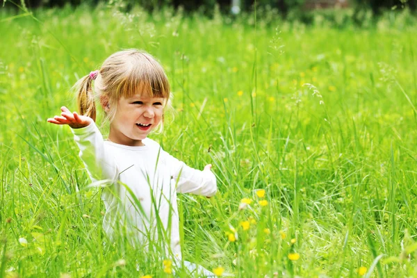 Mooi klein meisje op de natuur — Stockfoto