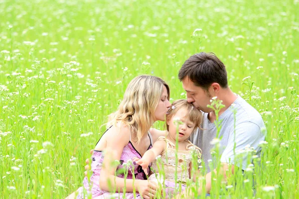 Young family on the field — Stock Photo, Image