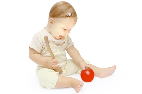 Een mooi klein meisje met een apple — Stockfoto