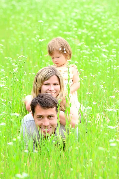 Jonge gezin op het veld — Stockfoto
