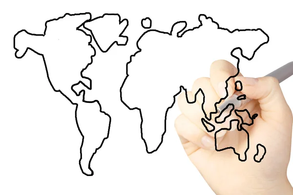 Hand draws a map of the world isolated on a white background — Stock Photo, Image