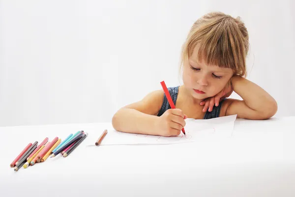 Beautiful little girl drawing with pencils — Stock Photo, Image