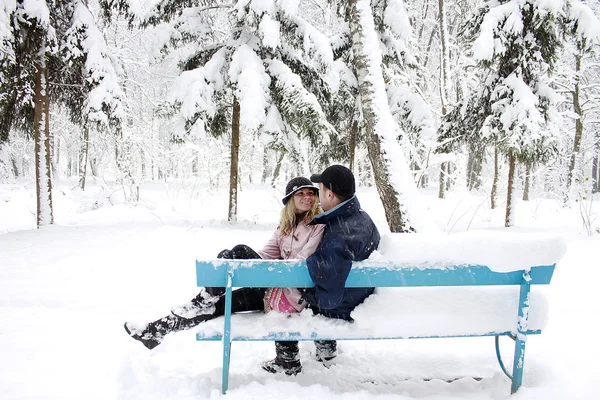 Casal no parque de inverno — Fotografia de Stock