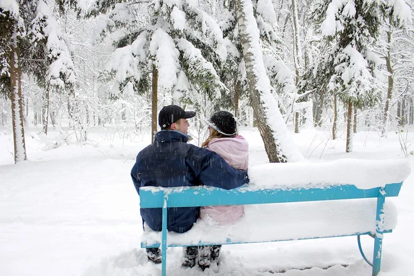 Cuplu în parc de iarnă — Fotografie, imagine de stoc