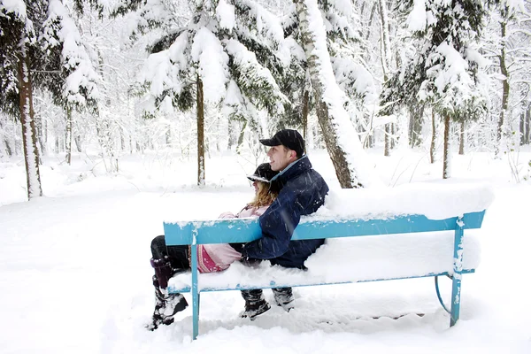Para w parku zimowym — Zdjęcie stockowe