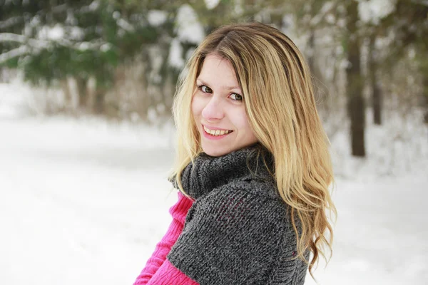 Jovem mulher em um parque no inverno — Fotografia de Stock