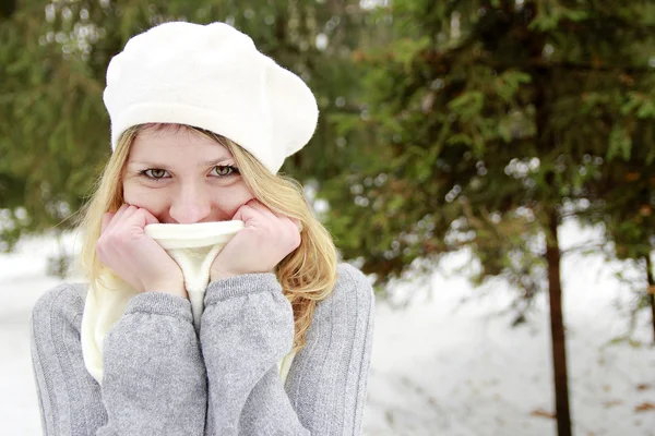 Meisje in het park in de winter — Stockfoto