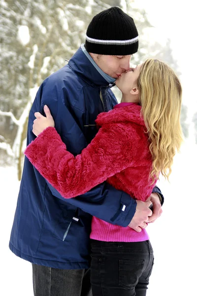 Casal no parque no inverno — Fotografia de Stock