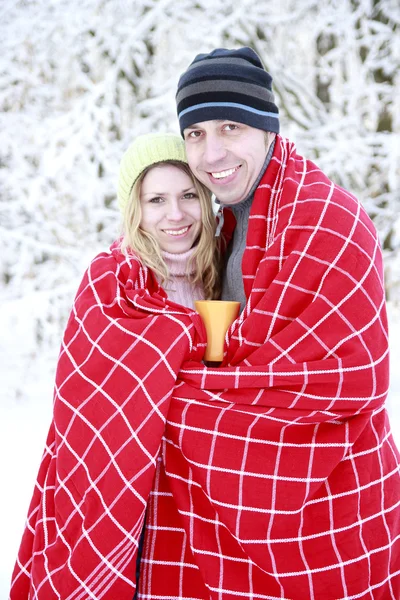 Casal no parque no inverno — Fotografia de Stock