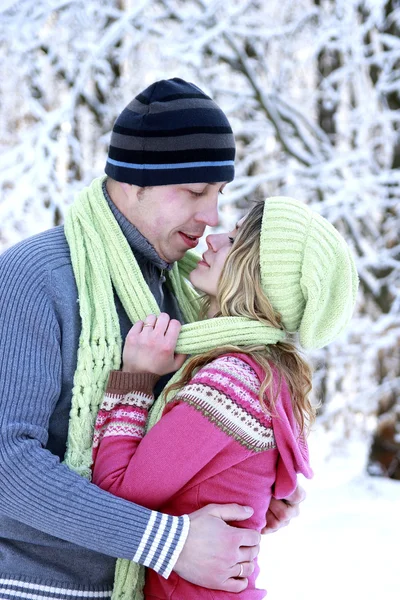 Casal no parque no inverno — Fotografia de Stock