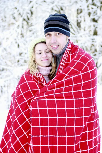 Para w parku zimą — Zdjęcie stockowe